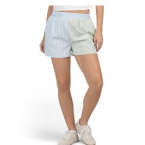 English Factory Striped Green White Blue Colorblock Shorts Size Large NWT